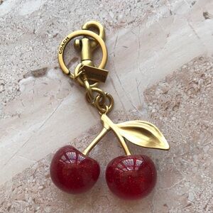 Coach Gold Cherry Keychain with Red Glitter Cherries